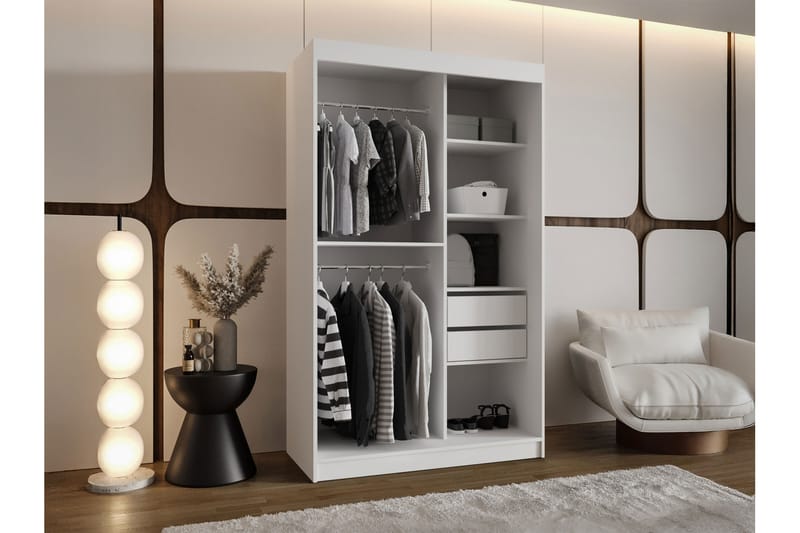 Amira Garderobe Med Spejl 120x200 cm - Hvid/Brun - Opbevaring - Tøjopbevaring - Garderobeskabe