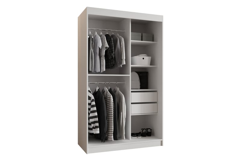 Amira Garderobe Med Spejl 120x200 cm - Hvid/Brun - Opbevaring - Tøjopbevaring - Garderobeskabe