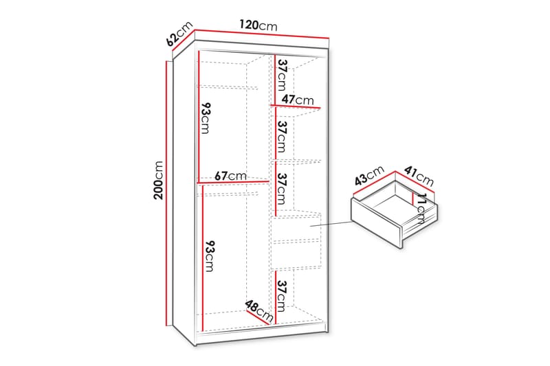 Amira Garderobe Med Spejl 120x200 cm - Hvid/Brun - Opbevaring - Tøjopbevaring - Garderobeskabe