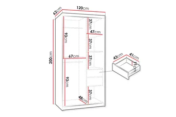 Amira Garderobe Med Spejl 120x200 cm - Opbevaring - Tøjopbevaring - Garderobeskabe