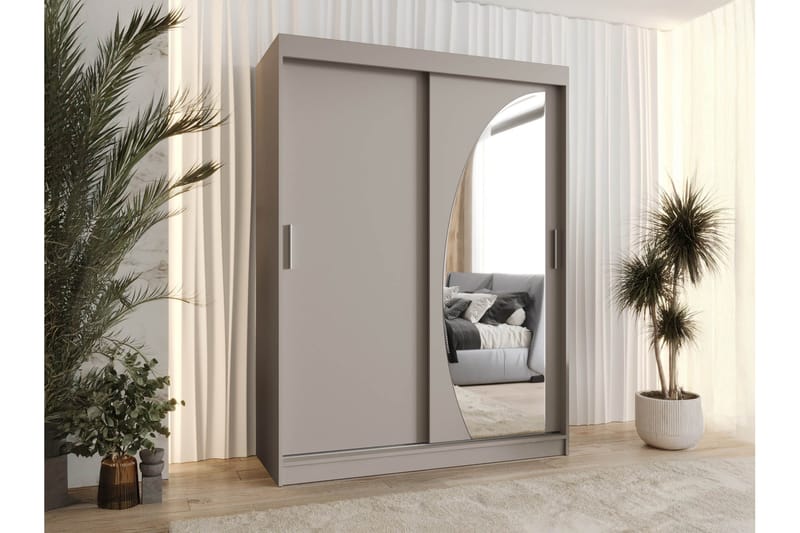 Amira Garderobe Med Spejl 150x200 cm - Beige - Opbevaring - Tøjopbevaring - Garderobeskabe