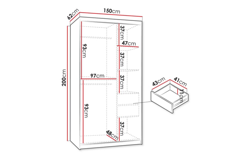 Amira Garderobe Med Spejl 150x200 cm - Beige - Opbevaring - Tøjopbevaring - Garderobeskabe