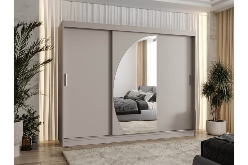 Amira Garderobe Med Spejl 250x200 cm - Beige - Opbevaring - Tøjopbevaring - Garderobeskabe
