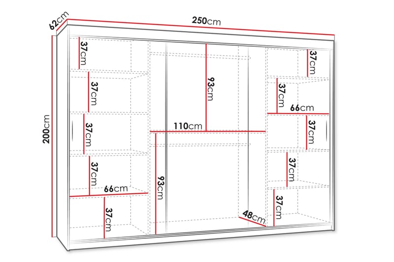 Amira Garderobe Med Spejl 250x200 cm - Brun - Opbevaring - Tøjopbevaring - Garderobeskabe
