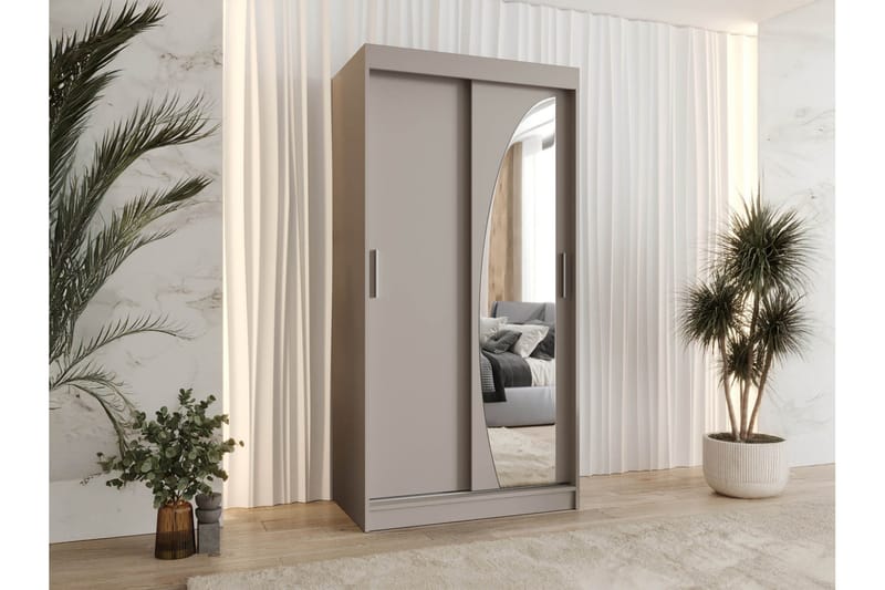 Amira Garderobeskab med Spejl 100x200 cm i Malet Træ - Beige - Opbevaring - Tøjopbevaring - Garderobeskabe
