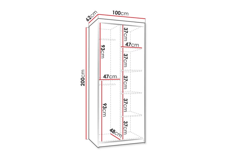 Amira Garderobeskab med Spejl 100x200 cm i Malet Træ - Beige - Opbevaring - Tøjopbevaring - Garderobeskabe