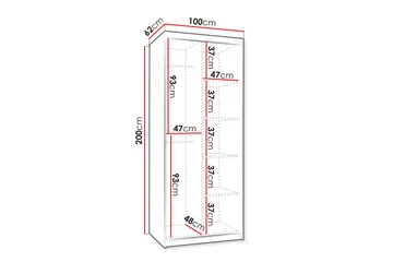 Amira Garderobeskab med Spejl 100x200 cm i Malet Træ - Grå - Opbevaring - Tøjopbevaring - Garderobeskabe