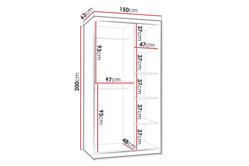 Amira Garderobeskab med Spejl 150x200 cm i Malet Træ - Sort - Opbevaring - Tøjopbevaring - Garderobeskabe