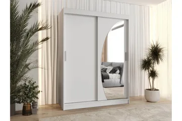 Amira Garderobeskab med Spejl 150x200 cm i Træ - Hvid - Opbevaring - Tøjopbevaring - Garderobeskabe