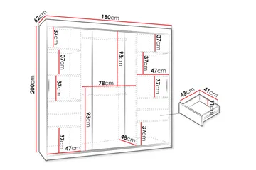 Amira Garderobeskab med Spejl 180x200 cm i Malet Træ - Sort - Opbevaring - Tøjopbevaring - Garderobeskabe