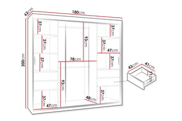 Amira Garderobeskab Med Spejl 180x200 cm - Opbevaring - Tøjopbevaring - Garderobeskabe