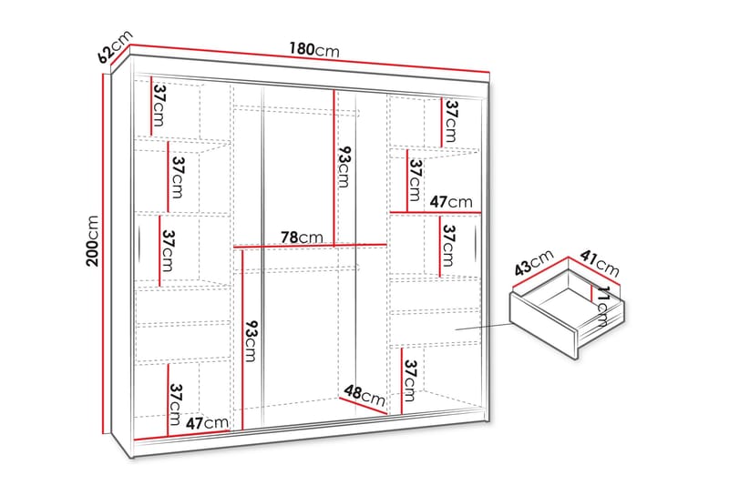Amira Garderobeskab Med Spejl 180x200 cm - Opbevaring - Tøjopbevaring - Garderobeskabe