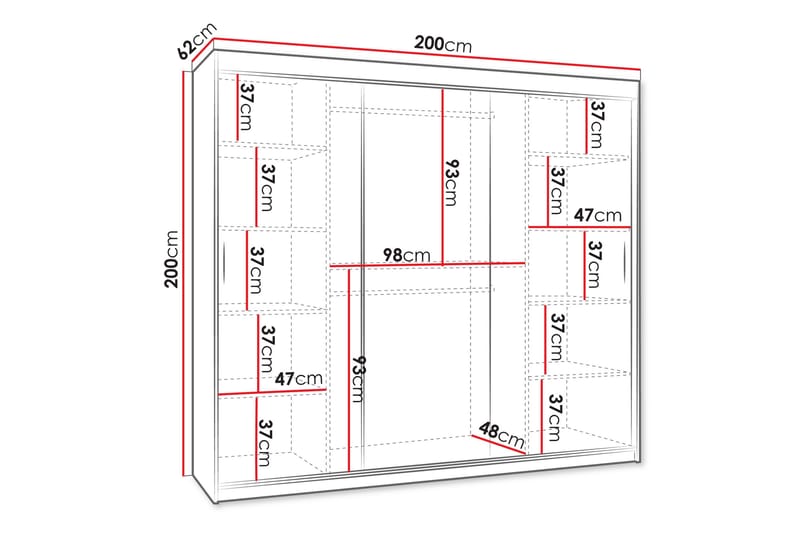 Amira Garderobeskab Med Spejl 200x200 cm - Brun - Opbevaring - Tøjopbevaring - Garderobeskabe