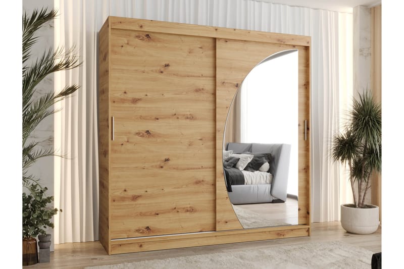 Amira Garderobeskab Med Spejl 200x200 cm - Grå - Opbevaring - Tøjopbevaring - Garderobeskabe