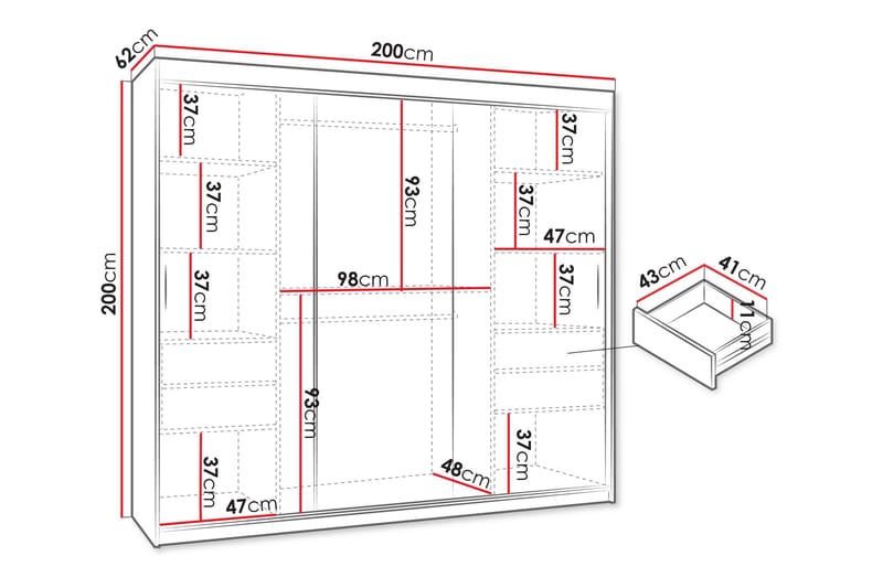 Amira Garderobeskab Med Spejl 200x200 cm - Opbevaring - Tøjopbevaring - Garderobeskabe