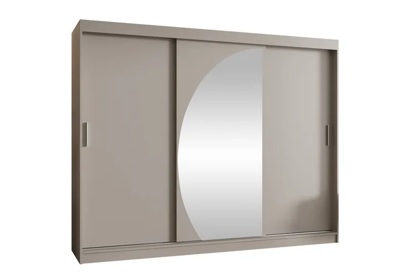 Amira Garderobeskab med Spejl 250x200 cm i Malet Træ, Beige