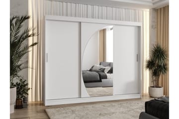 Amira Garderobeskab med Spejl 250x200 cm i Malet Træ med Glasdetaljer - Grå - Opbevaring - Tøjopbevaring - Garderobeskabe