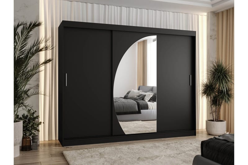 Amira Garderobeskab med Spejl 250x200 cm i Malet Træ - Sort - Opbevaring - Tøjopbevaring - Garderobeskabe