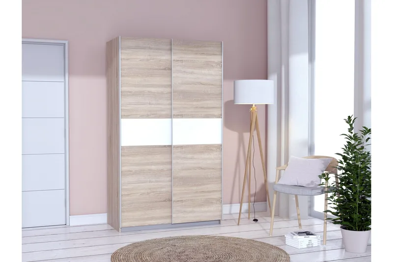 Amyracle Garderobe 62x121 cm, Hvid/Brun/Grå