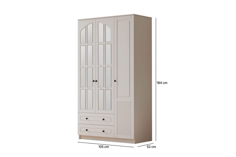 Astrel Garderobesskåp 105x184 cm - Mat Hvid - Opbevaring - Tøjopbevaring - Garderobeskabe - Garderobeskab & klædeskab