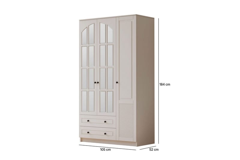 Astrel Garderobesskåp 105x184 cm - Mat Hvid - Opbevaring - Tøjopbevaring - Garderobeskabe - Garderobeskab & klædeskab