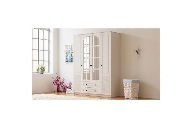 Astrel Garderobesskåp 140x184 cm - Mat Hvid - Opbevaring - Tøjopbevaring - Garderobeskabe - Garderobeskab & klædeskab