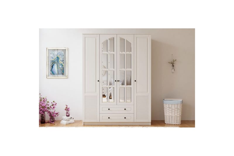 Astrel Garderobesskåp 140x184 cm - Mat Hvid - Opbevaring - Tøjopbevaring - Garderobeskabe - Garderobeskab & klædeskab