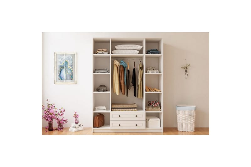 Astrel Garderobesskåp 140x184 cm - Mat Hvid - Opbevaring - Tøjopbevaring - Garderobeskabe - Garderobeskab & klædeskab