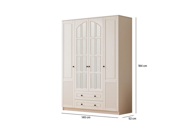 Astrel Garderobesskåp 140x184 cm - Mat Hvid - Opbevaring - Tøjopbevaring - Garderobeskabe - Garderobeskab & klædeskab