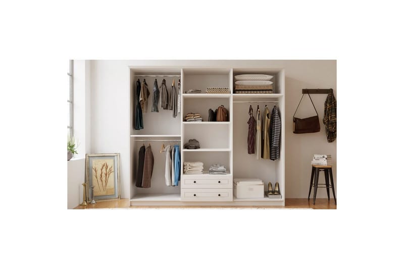 Astrel Garderobesskåp 210x184 cm - Mat Hvid - Opbevaring - Tøjopbevaring - Garderobeskabe - Garderobeskab & klædeskab