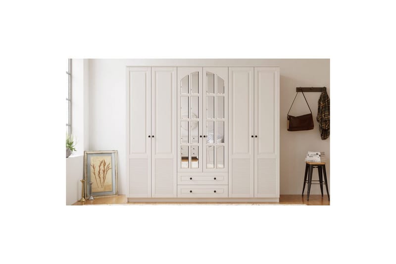 Astrel Garderobesskåp 210x184 cm - Mat Hvid - Opbevaring - Tøjopbevaring - Garderobeskabe - Garderobeskab & klædeskab