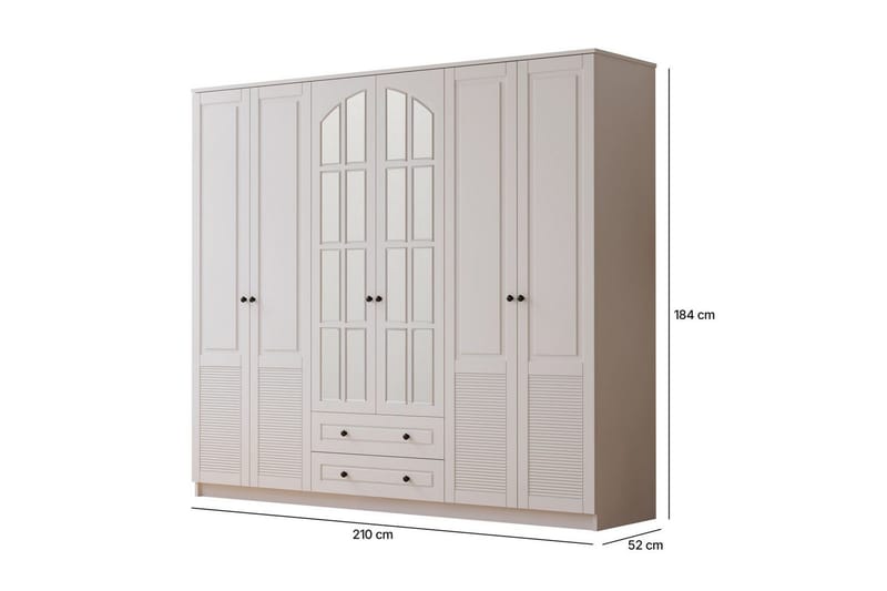 Astrel Garderobesskåp 210x184 cm - Mat Hvid - Opbevaring - Tøjopbevaring - Garderobeskabe - Garderobeskab & klædeskab