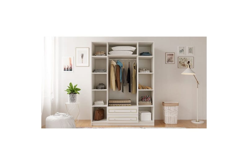 Auric Garderobe 140x210 cm - Mat Hvid - Opbevaring - Tøjopbevaring - Garderobeskabe