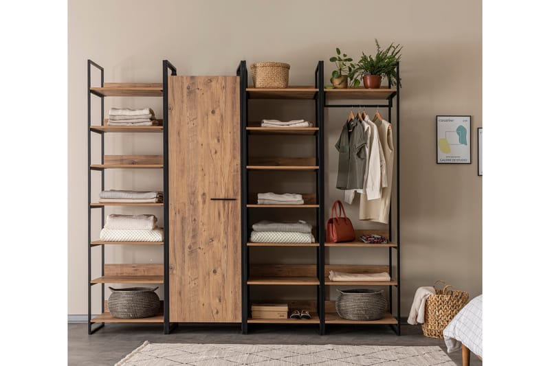 Batler Garderobe 52x64 11 hylder 1 låge - Natur - Opbevaring - Tøjopbevaring - Garderobeskabe