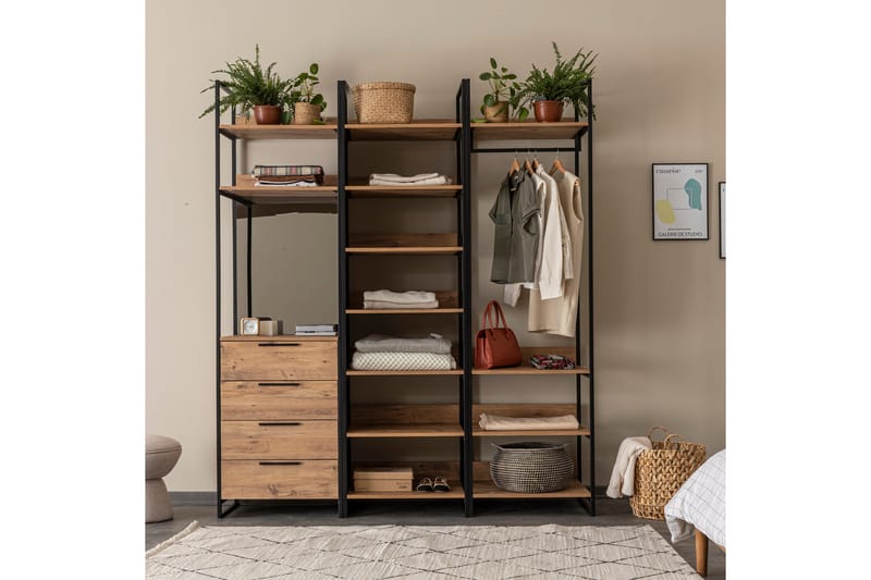 Batler Garderobe 52x64 4 Skab 13 Hylder - Natur - Opbevaring - Tøjopbevaring - Garderobeskabe