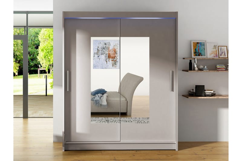 Bay Garderobe Med Spejl 150x200 cm - Beige - Opbevaring - Tøjopbevaring - Garderobeskabe