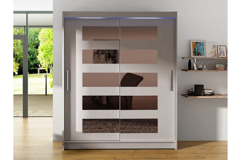 Bay Garderobe Med Spejl 150x200 cm - Beige - Opbevaring - Tøjopbevaring - Garderobeskabe