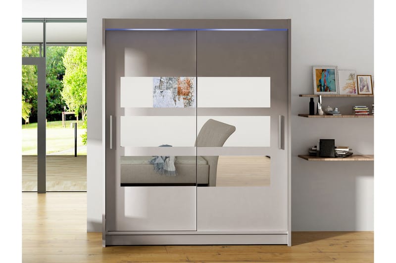 Bay Garderobe Med Spejl 150x200 cm - Beige - Opbevaring - Tøjopbevaring - Garderobeskabe