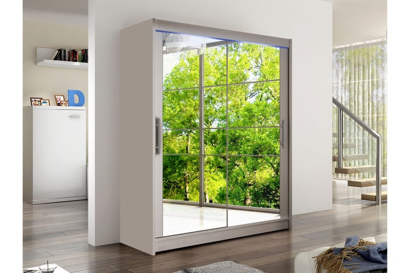 Bay Garderobe Med Spejl 150x200 cm - Beige - Opbevaring - Tøjopbevaring - Garderobeskabe