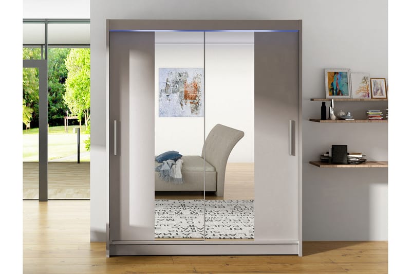 Bay Garderobe Med Spejl 150x200 cm - Beige - Opbevaring - Tøjopbevaring - Garderobeskabe
