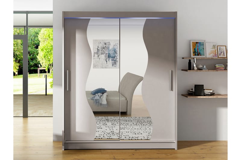 Bay Garderobe Med Spejl 150x200 cm - Beige - Opbevaring - Tøjopbevaring - Garderobeskabe