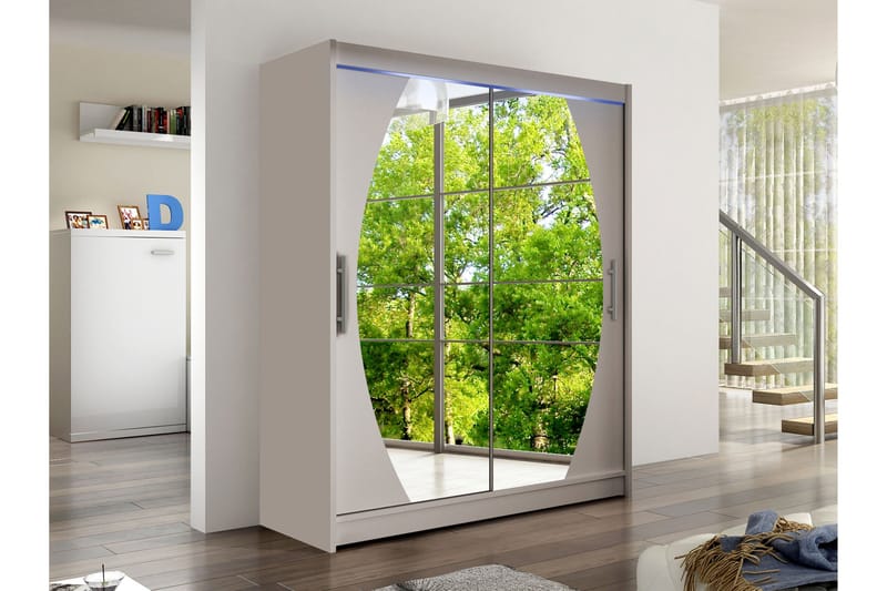 Bay Garderobe Med Spejl 150x200 cm - Beige - Opbevaring - Tøjopbevaring - Garderobeskabe