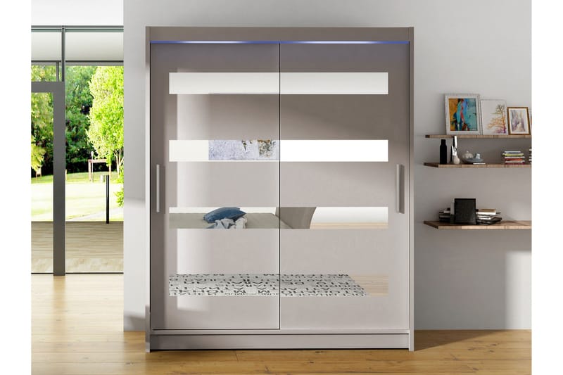 Bay Garderobe Med Spejl 150x200 cm - Beige - Opbevaring - Tøjopbevaring - Garderobeskabe