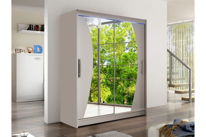 Bay Garderobe Med Spejl 150x200 cm - Beige - Opbevaring - Tøjopbevaring - Garderobeskabe