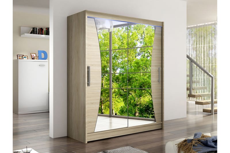 Bay Garderobe Med Spejl 150x200 cm - Brun - Opbevaring - Tøjopbevaring - Garderobeskabe