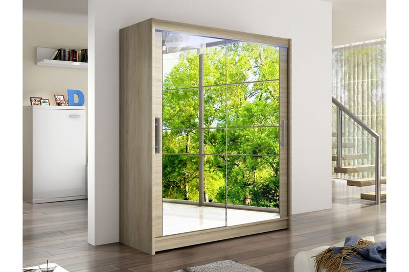 Bay Garderobe Med Spejl 150x200 cm - Brun - Opbevaring - Tøjopbevaring - Garderobeskabe