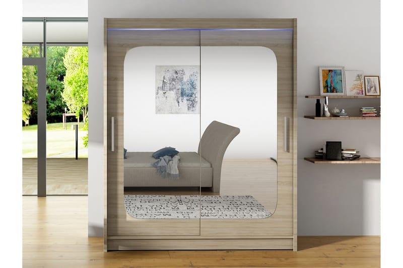 Bay Garderobe Med Spejl 150x200 cm - Brun - Opbevaring - Tøjopbevaring - Garderobeskabe