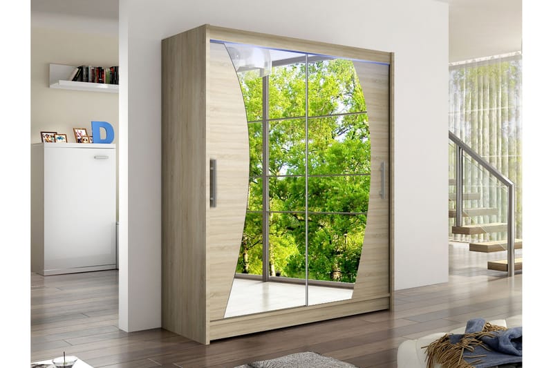 Bay Garderobe Med Spejl 150x200 cm - Brun - Opbevaring - Tøjopbevaring - Garderobeskabe