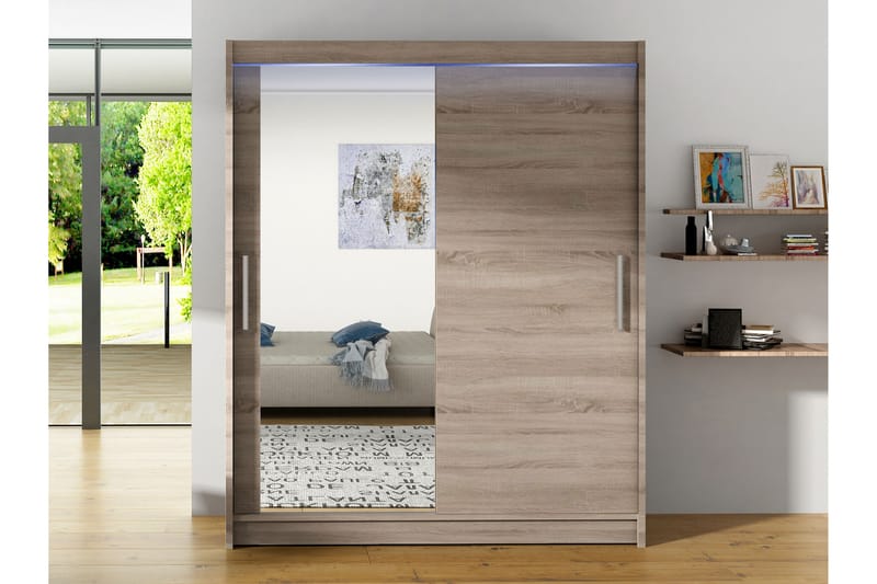 Bay Garderobe Med Spejl 150x200 cm - Brun - Opbevaring - Tøjopbevaring - Garderobeskabe