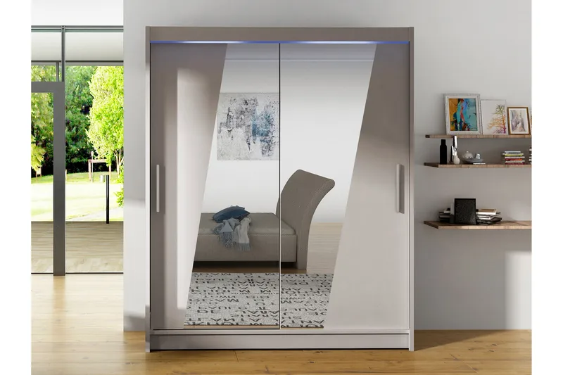 Bay Garderobe Med Spejl 150x200 cm - Grå - Opbevaring - Tøjopbevaring - Garderobeskabe